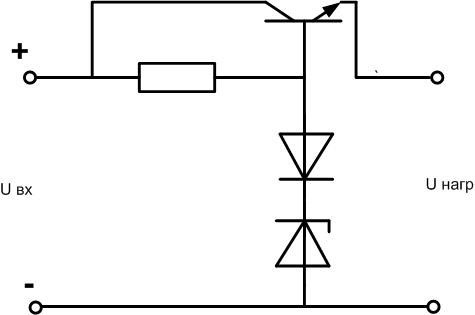 Схема включения стабилитрона с транзистором и диодом. 