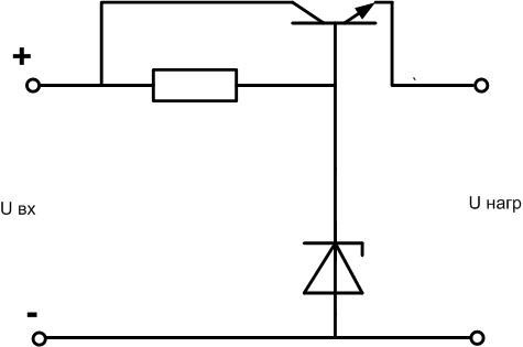 Схема включения стабилитрона с транзистором. 